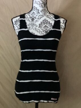 True Religion Black and White Striped Tank Top